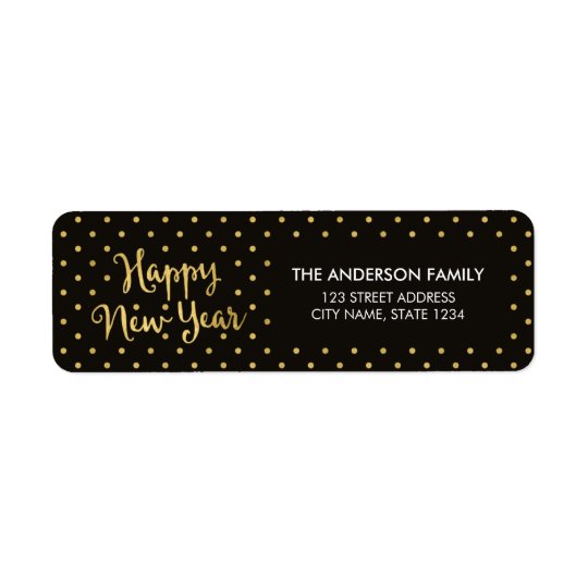 Elegant Dots Faux Gold Happy New Year Address Return Address Label