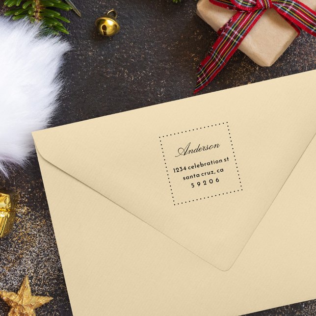 Elegant Dots Script Family Name Return Address Rubber Stamp (Creator Uploaded)