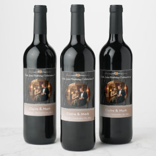 Elegant Double Birthday Black Silk Pearls Wine Label