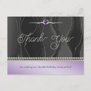 Elegant Double Birthday Purple Gemstone Thank You Postcard