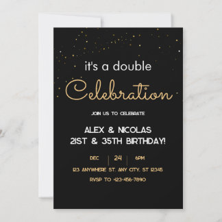 Elegant double Black White Gold Birthday Party  Invitation