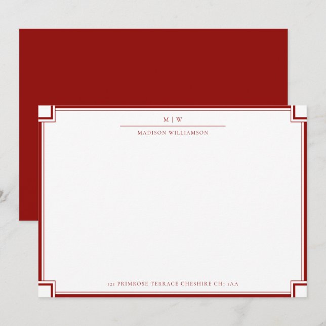 Elegant Double Border Name Initials Correspondence Card (Front/Back)