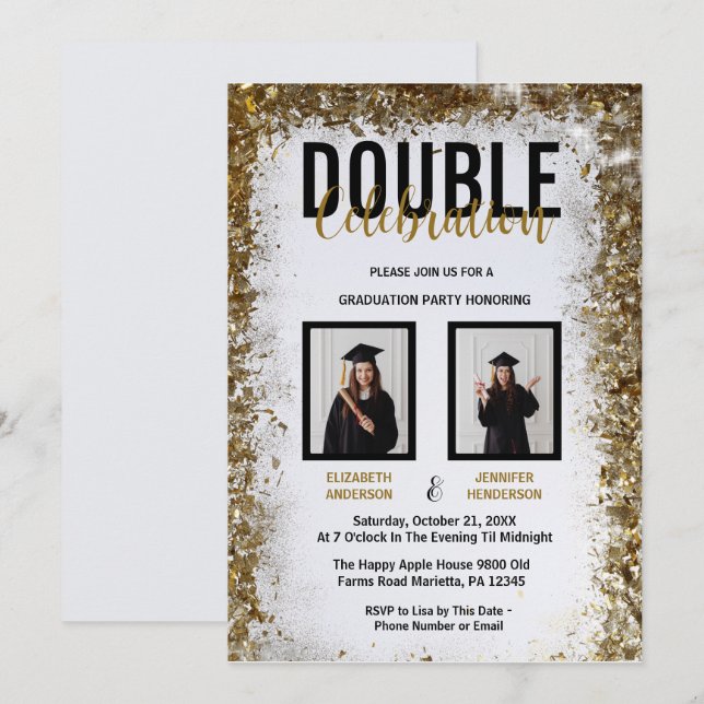 Elegant Double Celebration Graduation Party photos Invitation (Front/Back)
