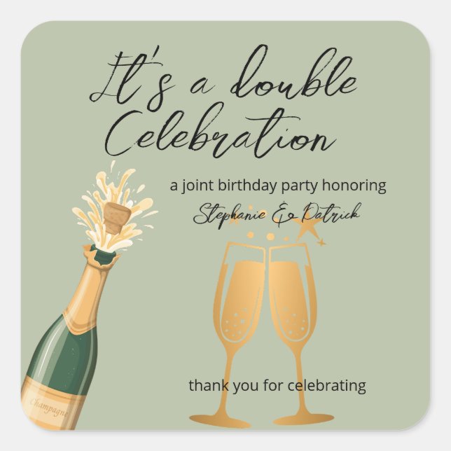 Elegant Double Celebration Green Joint Birthday Square Sticker (Front)