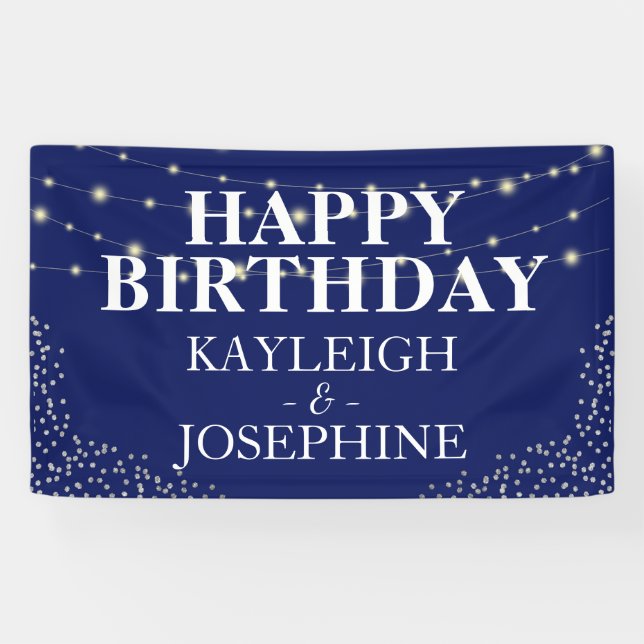Elegant Double Celebration Navy Birthday Party Banner (Horizontal)