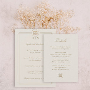 Elegant Double Happiness Champagne Wedding Detail Enclosure Card