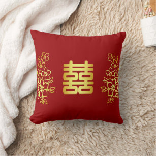 Elegant double happiness Chinese wedding floral  Cushion