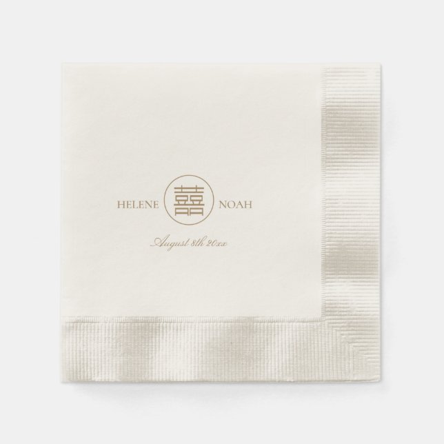 Elegant Double Happiness Modern Asian Gold Wedding Napkin (Front)