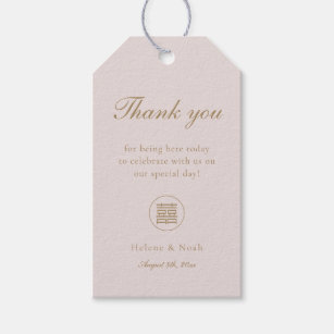 Elegant Double Happiness Pink Modern Thank You Gift Tags