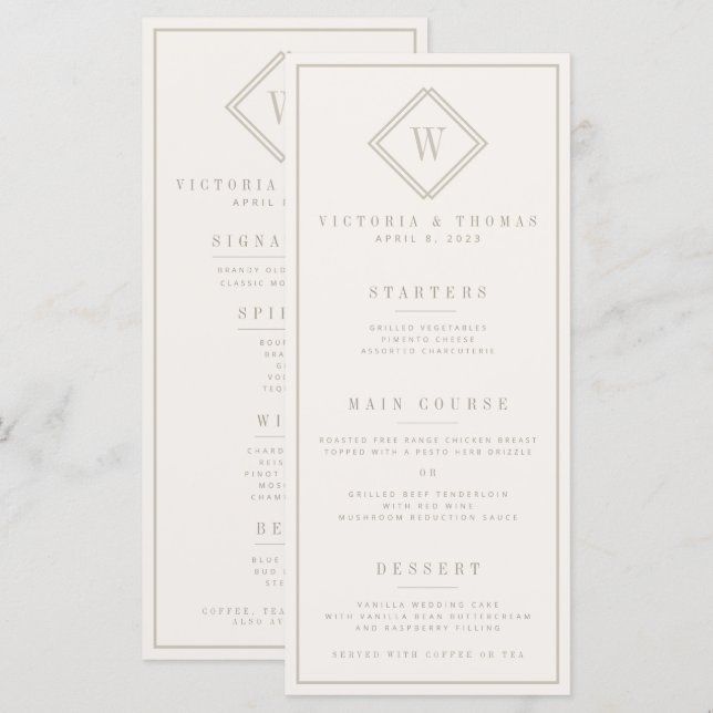 Elegant Double-Sided Beige Minimalist Wedding Menu (Front/Back)