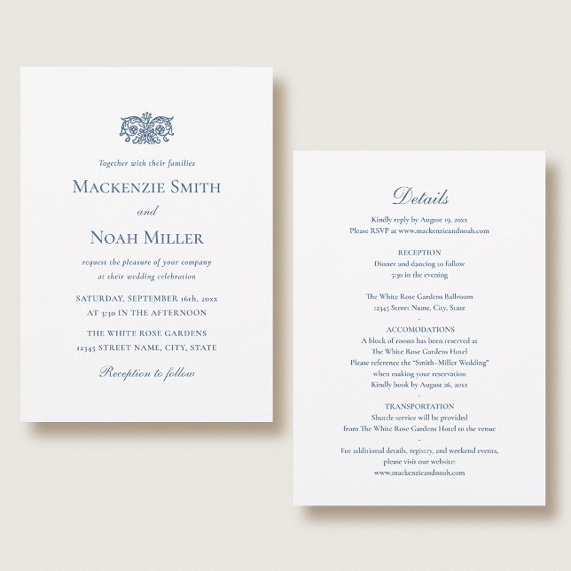 Elegant Double-sided Wedding Invitation Blue (Creator Uploaded)