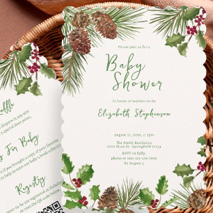 Elegant Double Sided Winter Greenery Baby Shower Invitation