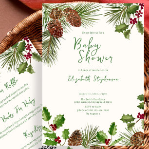 Elegant Double Sided Winter Greenery Baby Shower Invitation