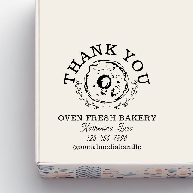 Elegant  Doughnut Thank You Name Bakery  Rubber Stamp (Creator Uploaded)