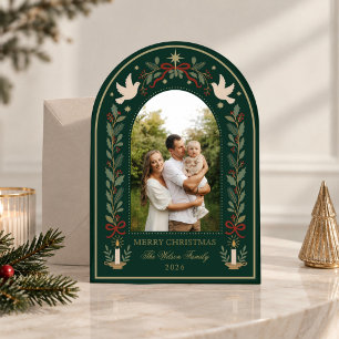 Elegant Dove Botanical Merry Christmas Holiday Card
