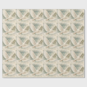 Elegant Dove Christmas ,Peace on Earth White style Wrapping Paper