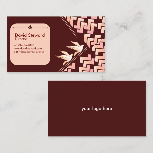Elegant Dove & Geometric Pattern Business Card (Front/Back)