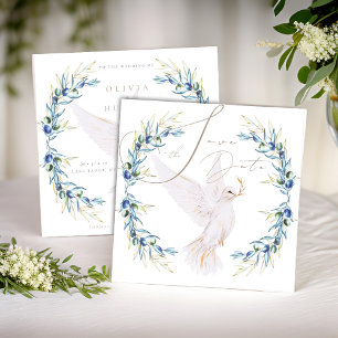Elegant Dove & Olive Leaves Wedding Save the Date