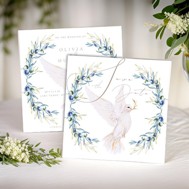 Elegant Dove & Olive Leaves Wedding Save the Date (Creator Uploaded)