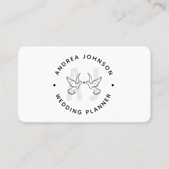 Elegant Doves Love Birds Logo Monogram Wedding Business Card (Front)