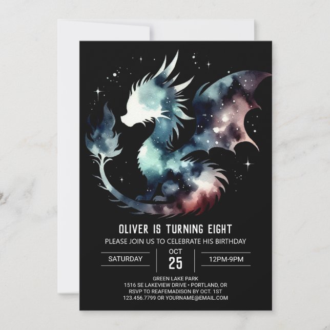 Elegant Dragon Birthday DIY Invitation (Front)