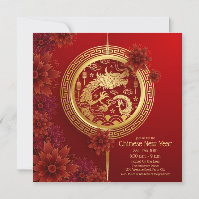 Elegant Dragon Chinese New Year Invitation (Front)