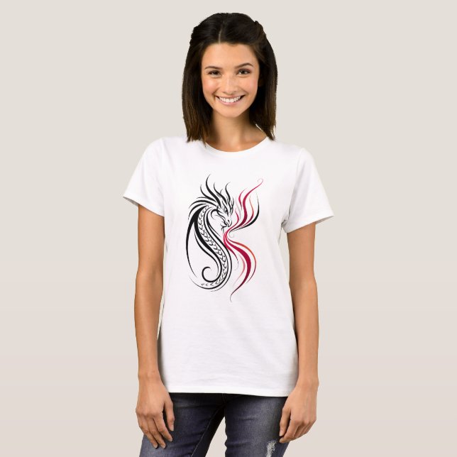 Elegant Dragon Line Art T-Shirt (Front Full)