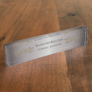 Elegant Dragon Silver Metallic Desk Nameplate