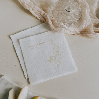 Elegant Dragon Sketch | Wedding Custom Gold Foil Napkins
