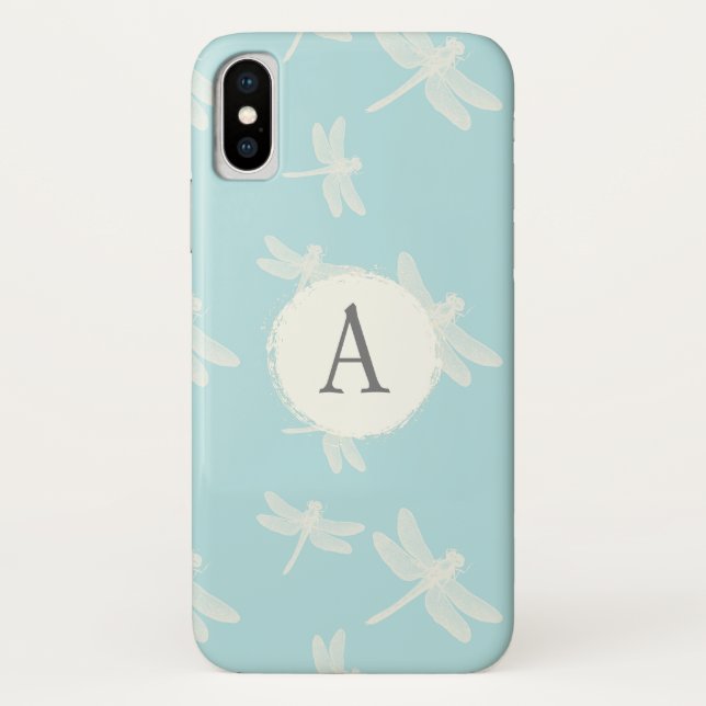 Elegant Dragonflies Blue Monogram Case-Mate iPhone Case (Back)
