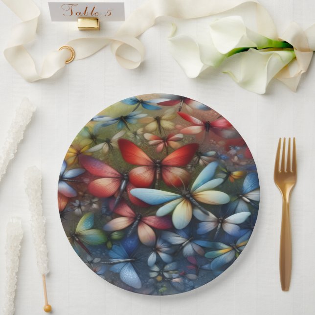 Elegant Dragonflies Paper Plate (Wedding)