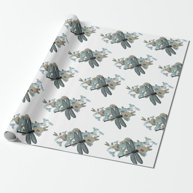 Elegant Dragonflies Pattern Wrapping Paper (Unrolled)
