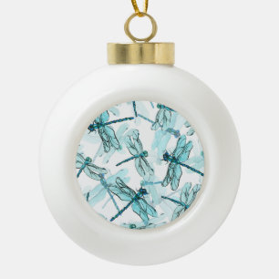 Elegant Dragonflies: Watercolor Wonder Ceramic Ball Christmas Ornament