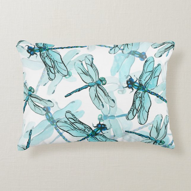 Elegant Dragonflies: Watercolor Wonder Decorative Cushion (Front)