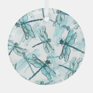 Elegant Dragonflies: Watercolor Wonder Glass Tree Decoration