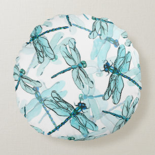Elegant Dragonflies: Watercolor Wonder Round Cushion