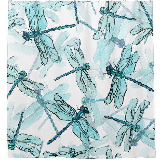 Elegant Dragonflies: Watercolor Wonder Shower Curtain (Front)