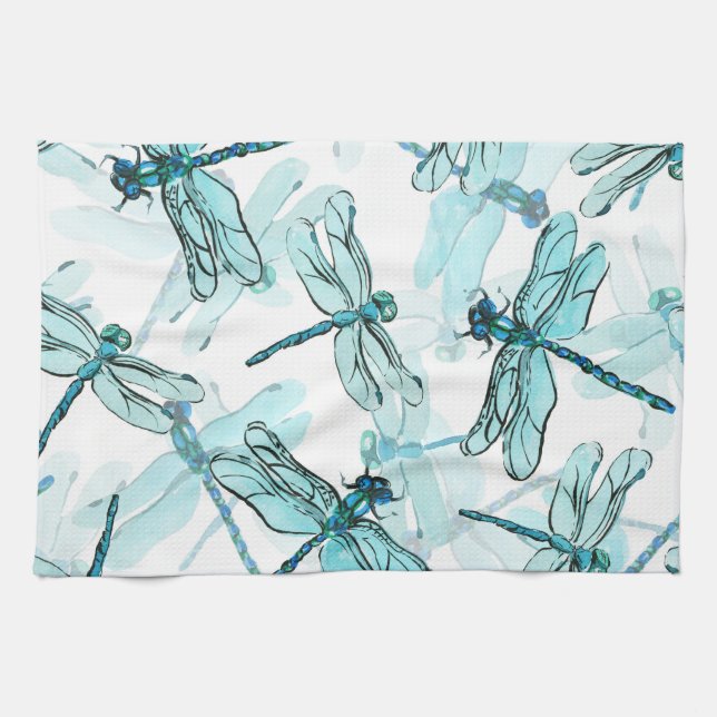 Elegant Dragonflies: Watercolor Wonder Tea Towel (Horizontal)
