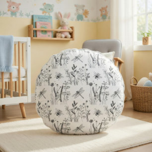Elegant Dragonflies & Wildflowers  Round Cushion