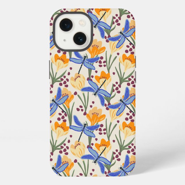 Elegant Dragonfly and Crocus floral Pattern iPhone Case (Back)