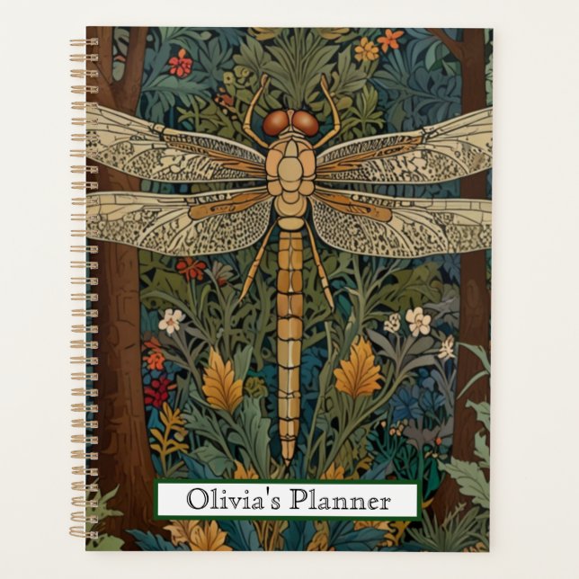 Elegant dragonfly artwork botanical boho chic planner (Front)