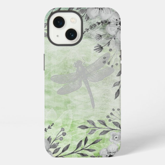 Elegant Dragonfly Floral Pattern iPhone Case (Back)