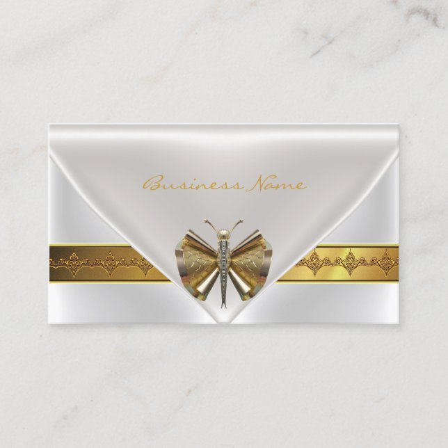 Elegant Dragonfly Jewel White Gold Clutch Purse Business Card (Front)