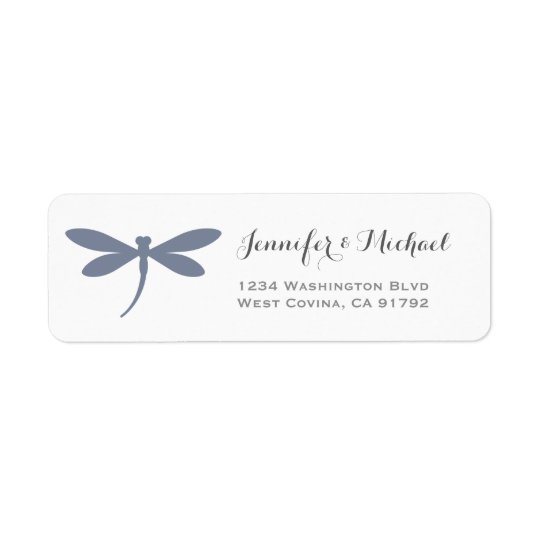 Elegant Dragonfly Label Template | Steel Blue Grey Return Address Label