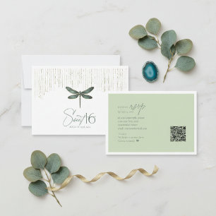 Elegant Dragonfly Sweet 16 Sage Green ID1310 RSVP Card