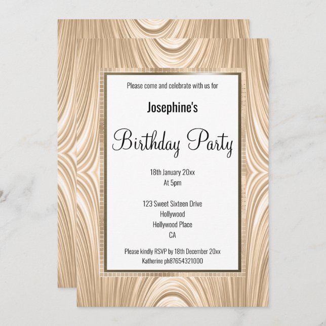 ELEGANT DRAPED SATIN BIRTHDAY INVITATION (Front/Back)