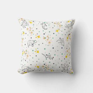Elegant drawing animals stars white pattern kids cushion