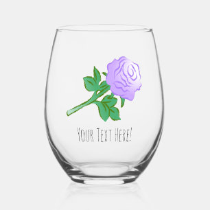 Elegant drawing of a violet rose stemless wine glass
