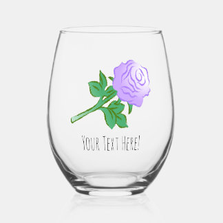 Elegant drawing of a violet rose stemless wine glass
