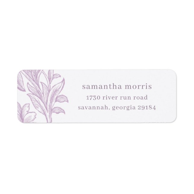 Elegant Drawn Floral Lavender Return Address (Front)